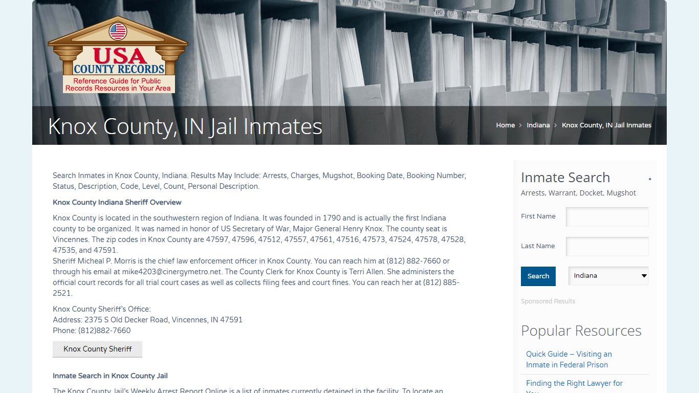 Knox County, IN Jail Inmates | Name Search
