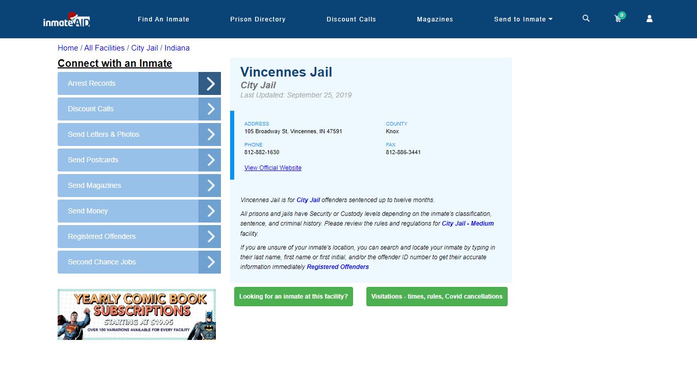 Vincennes Jail | Inmate Locator